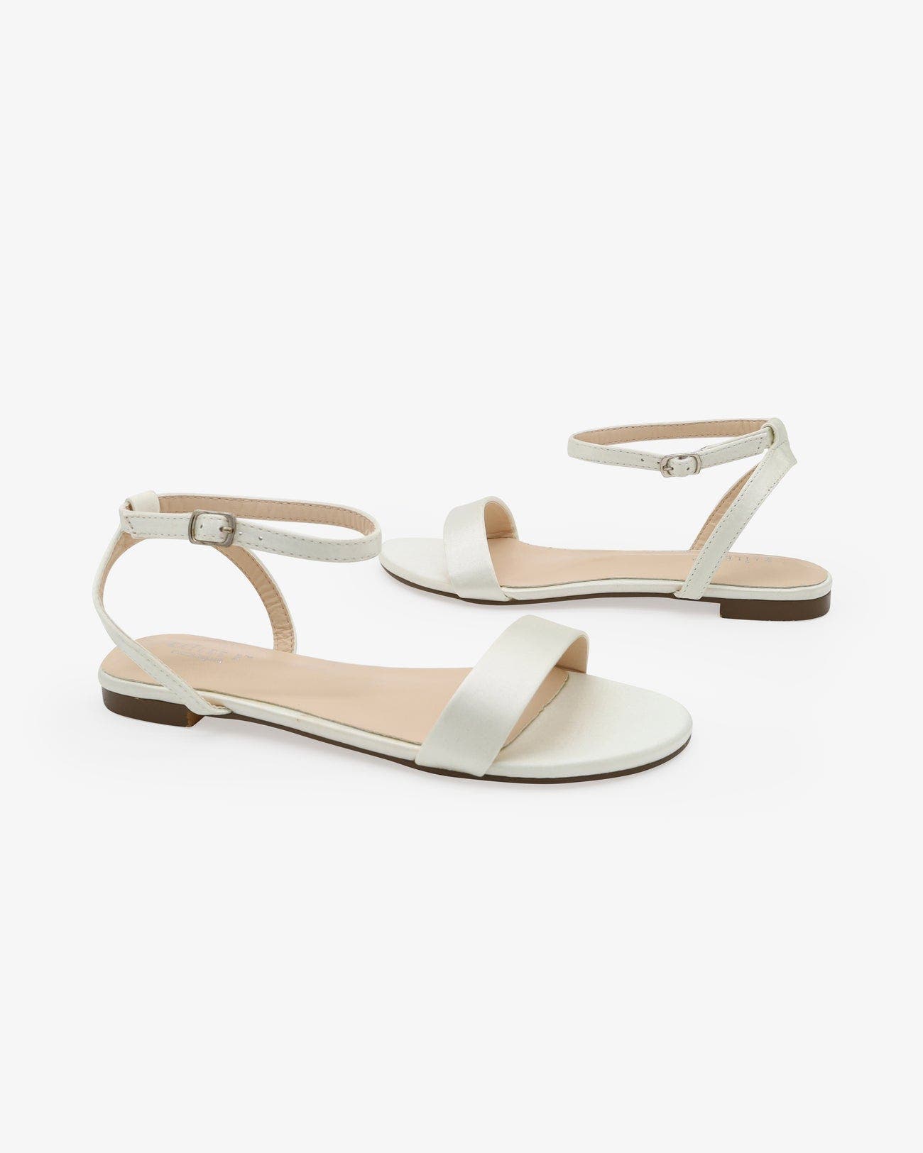 Kailee P Maddy Satin Flat Sandal with Ankle Strap, Alternate, color, Ivory