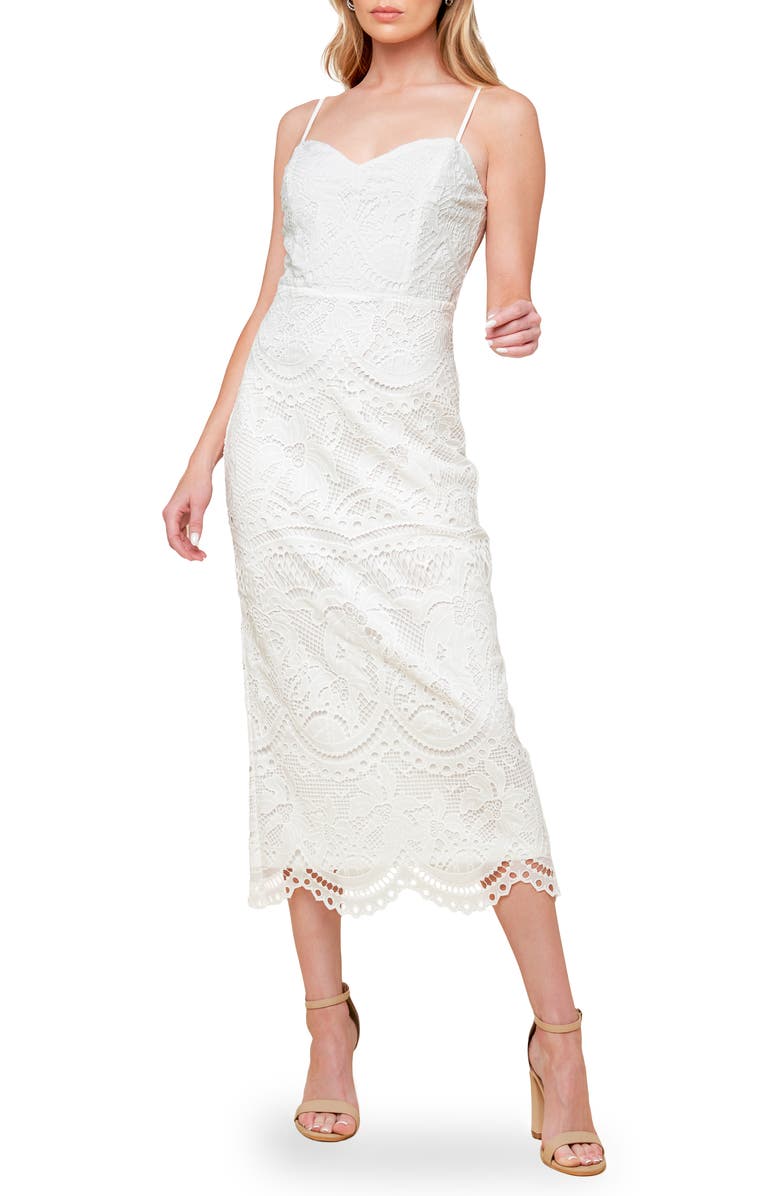 FLYING TOMATO Lace Midi Dress, Main, color, Off White