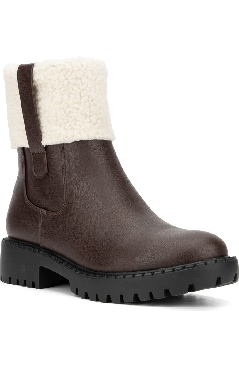 NEW YORK AND COMPANY Nelli Faux Shearling Collar Boot, Main, color, Brown