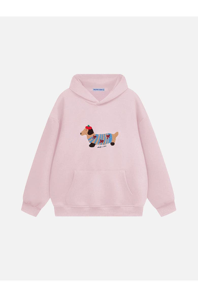 Cartoon Dachshund Hoodie, Alternate, color, Pink