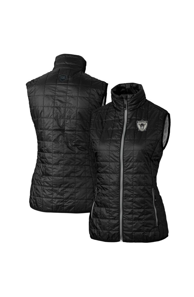 Cutter & Buck Women's Cutter & Buck Black Las Vegas Raiders Throwback Logo Rainier PrimaLoft Eco Full-Zip Puffer Vest, Main, color, 