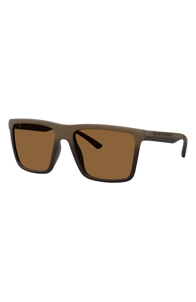 AX Armani Exchange 57mm Square Sunglasses, Alternate, color, Matte Brown / Brown