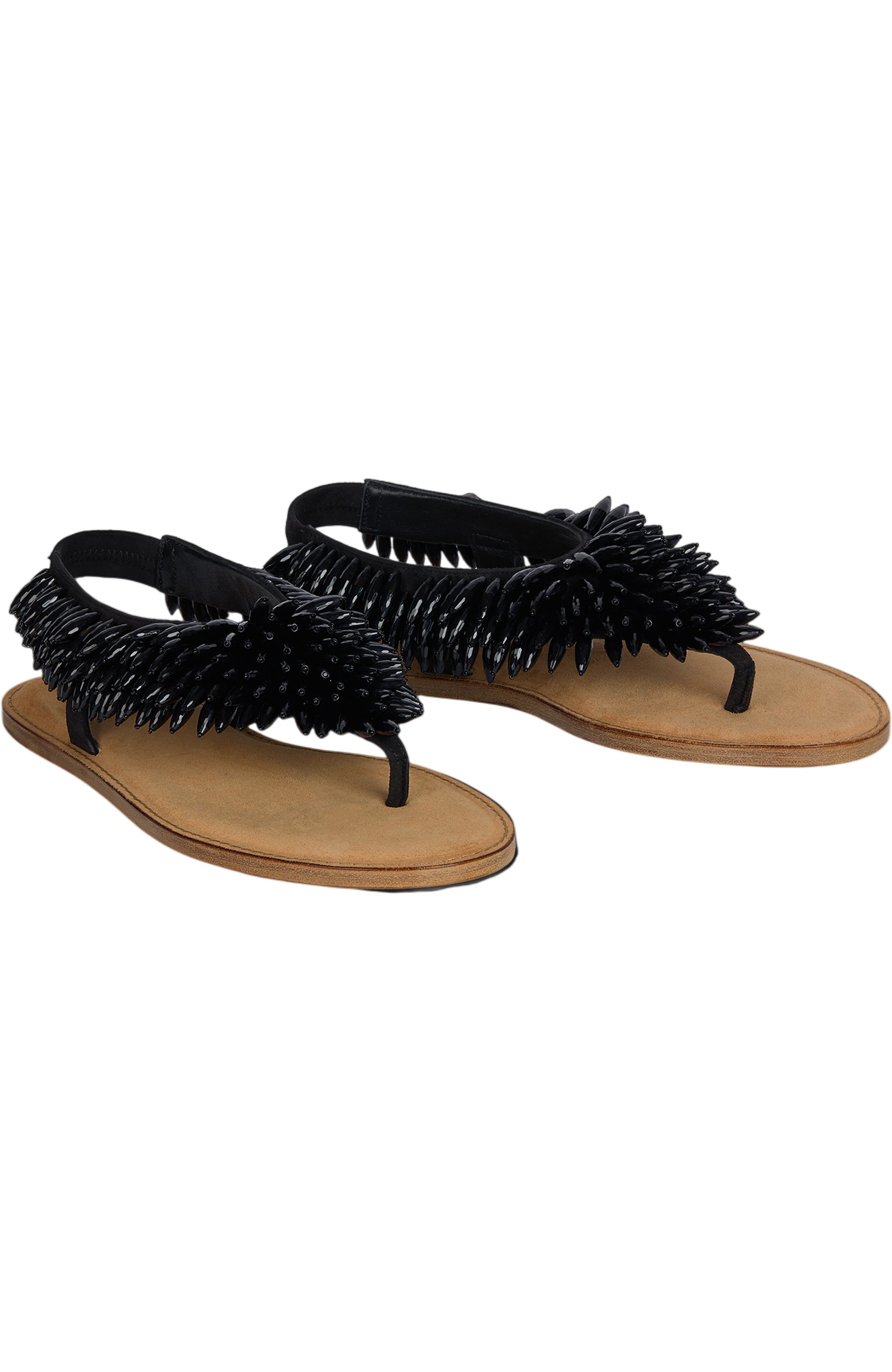 Balmain Flat sandals in suede and beads, Main, color, Black