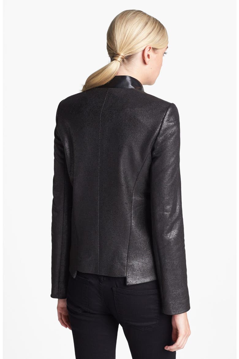 Foiled Faux Leather Trim Blazer, Alternate, color, BLACK