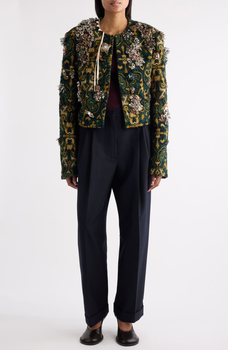 Dries Van Noten Baftano Embellished Geo Print Jacket, Alternate, color, Bottle