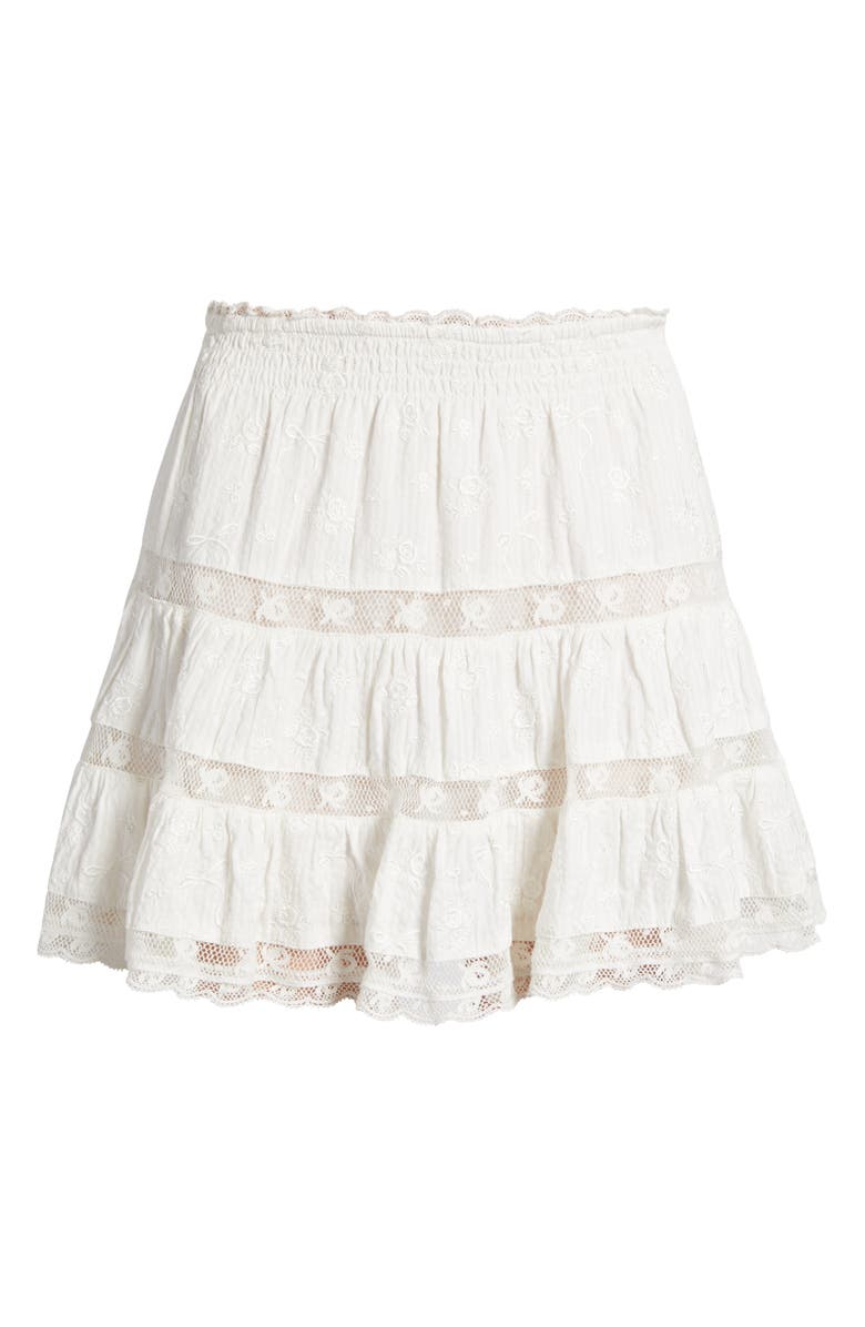 LoveShackFancy Viro Embroidered Lace Detail Cotton Miniskirt, Alternate, color,
