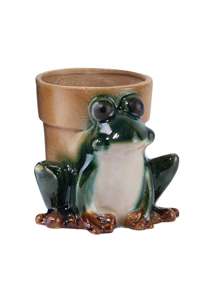 Stoneware Frog Planter with Reactive Glaze, Main, color, Green