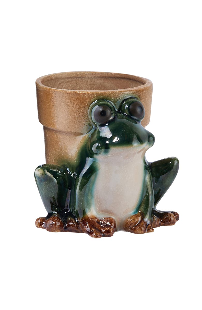 Storied Home Stoneware Frog Planter with Reactive Glaze, Main, color, Green