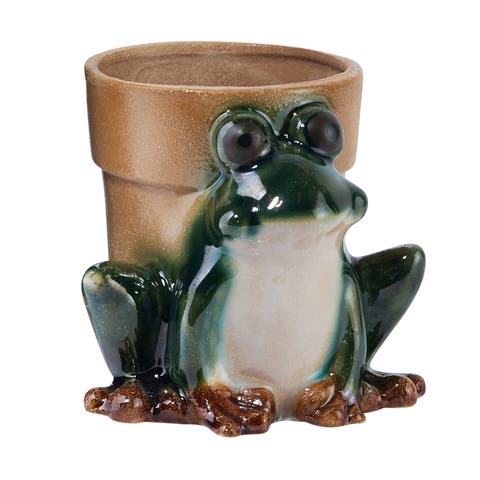 Stoneware Frog Planter with Reactive Glaze