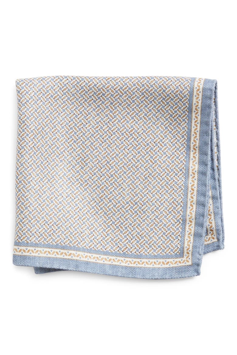 Alain Geometric Print Silk Pocket Square, Main, color, BLUE