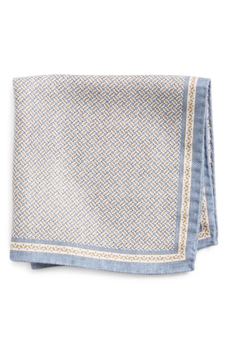 Jack Victor Alain Geometric Print Silk Pocket Square, Main, color, Blue