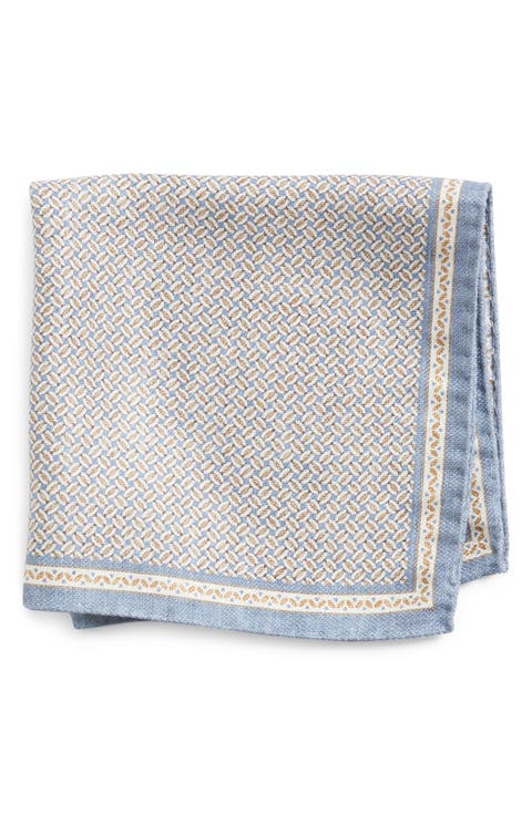 Alain Geometric Print Silk Pocket Square