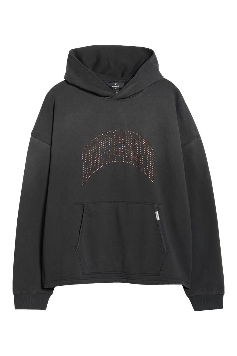 Beaded Logo Cotton Hoodie, Alternate, color, STAINED BLACK