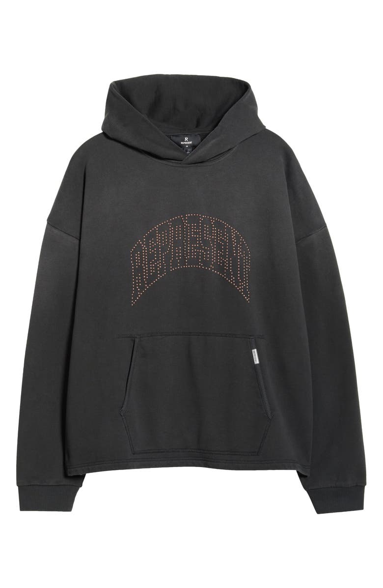Represent Beaded Logo Cotton Hoodie, Main, color, Stained Black