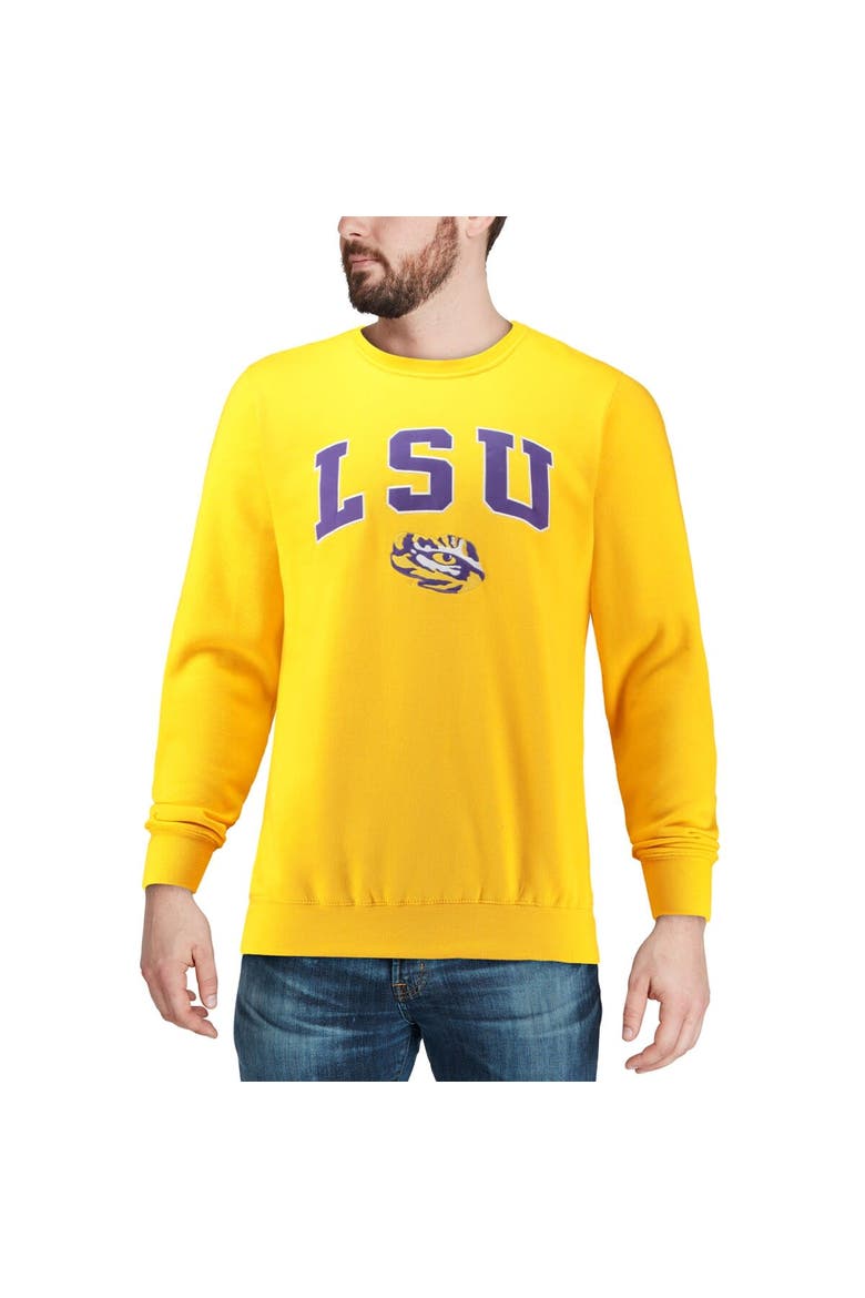 Men's Colosseum Gold LSU Tigers Arch & Logo Crew Neck Sweatshirt, Alternate, color, Gold