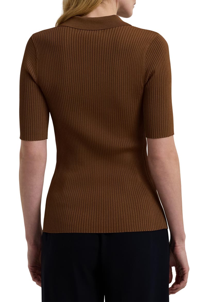 Rib Knit Elbow Sleeve Polo Cardigan, Alternate, color, DARK TERRACOTTA