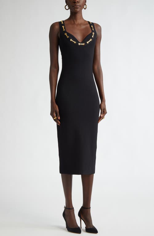 St. John Collection Chain Embellished Milano Stitch Dress in Black 