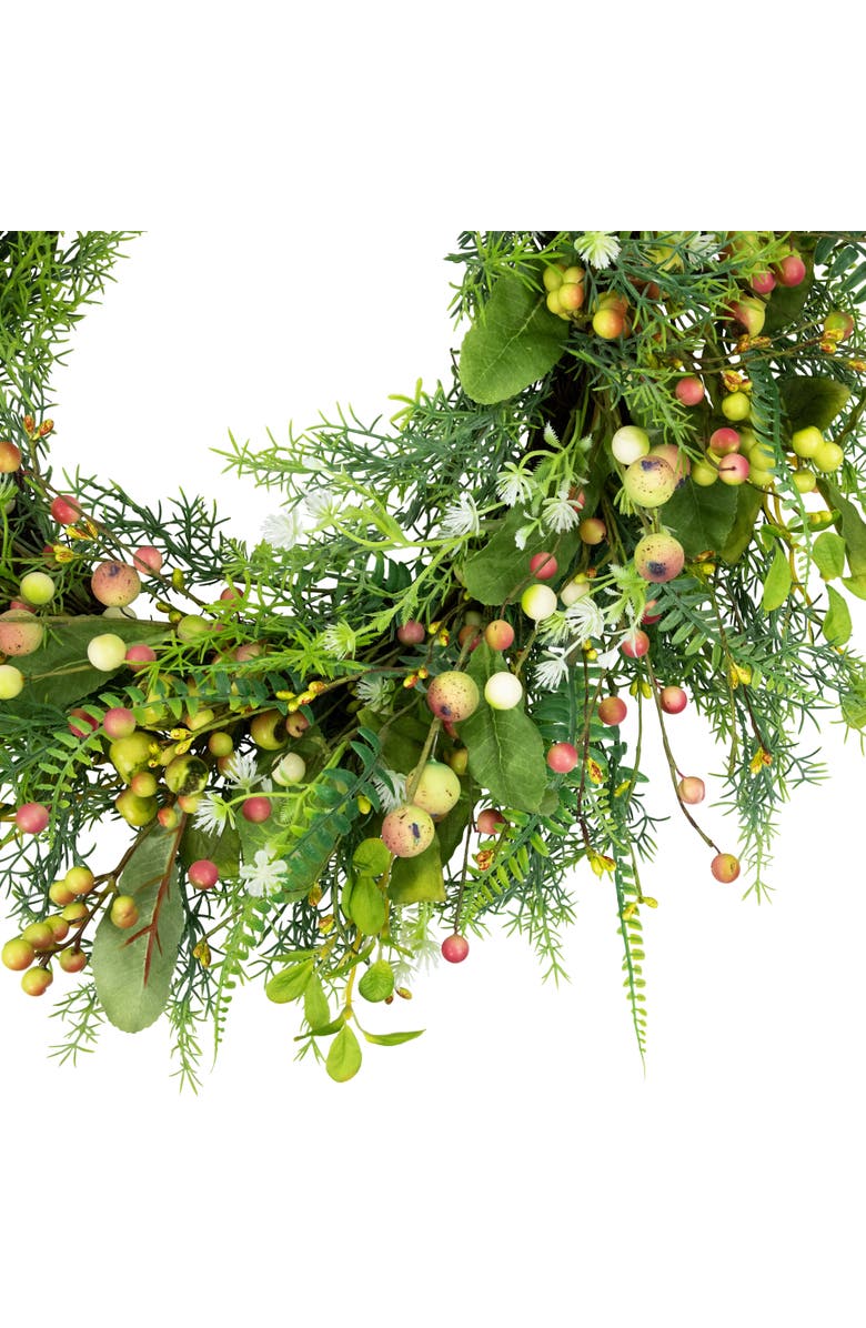 Northlight Berry and Crabapple Fern Foliage Spring Wreath - 22", Alternate, color, Green