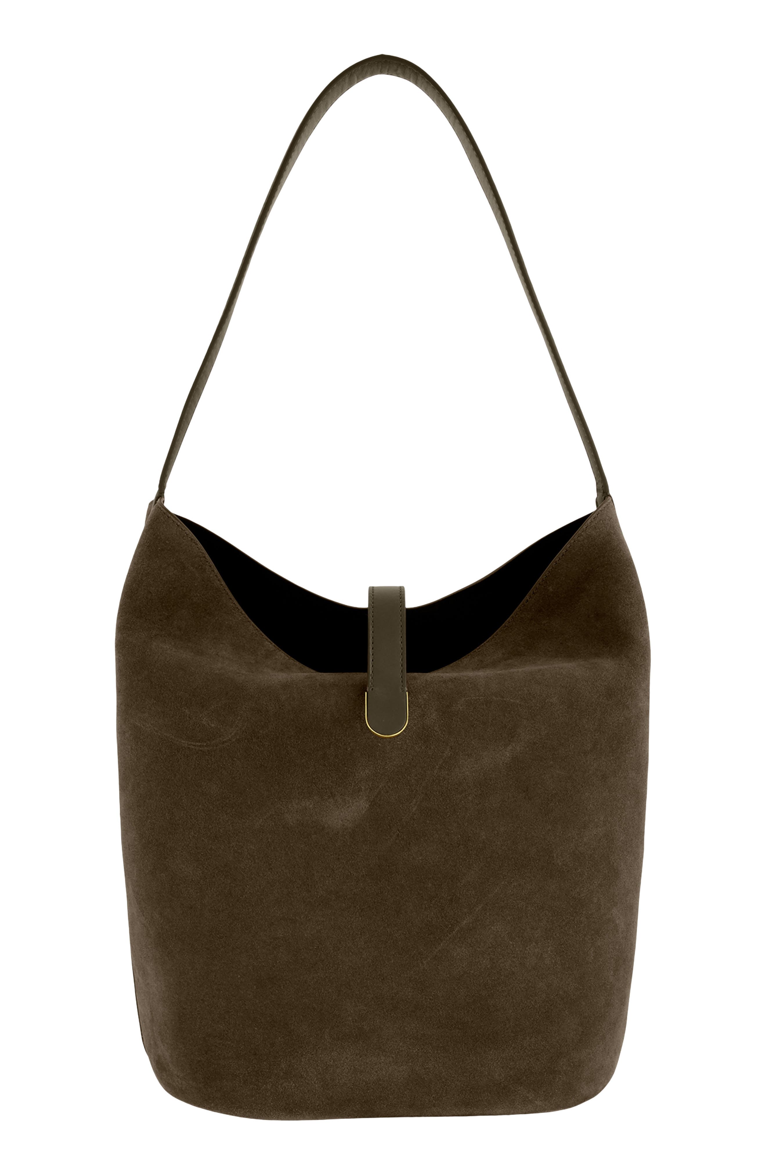 Eris Medium Leather Bucket Bag, Main, color, MOSS OCHRE