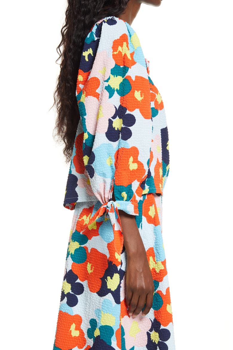 Cristina Martinez Print Poet Blouse, Alternate, color, BLUE FLORAL SMUDGE