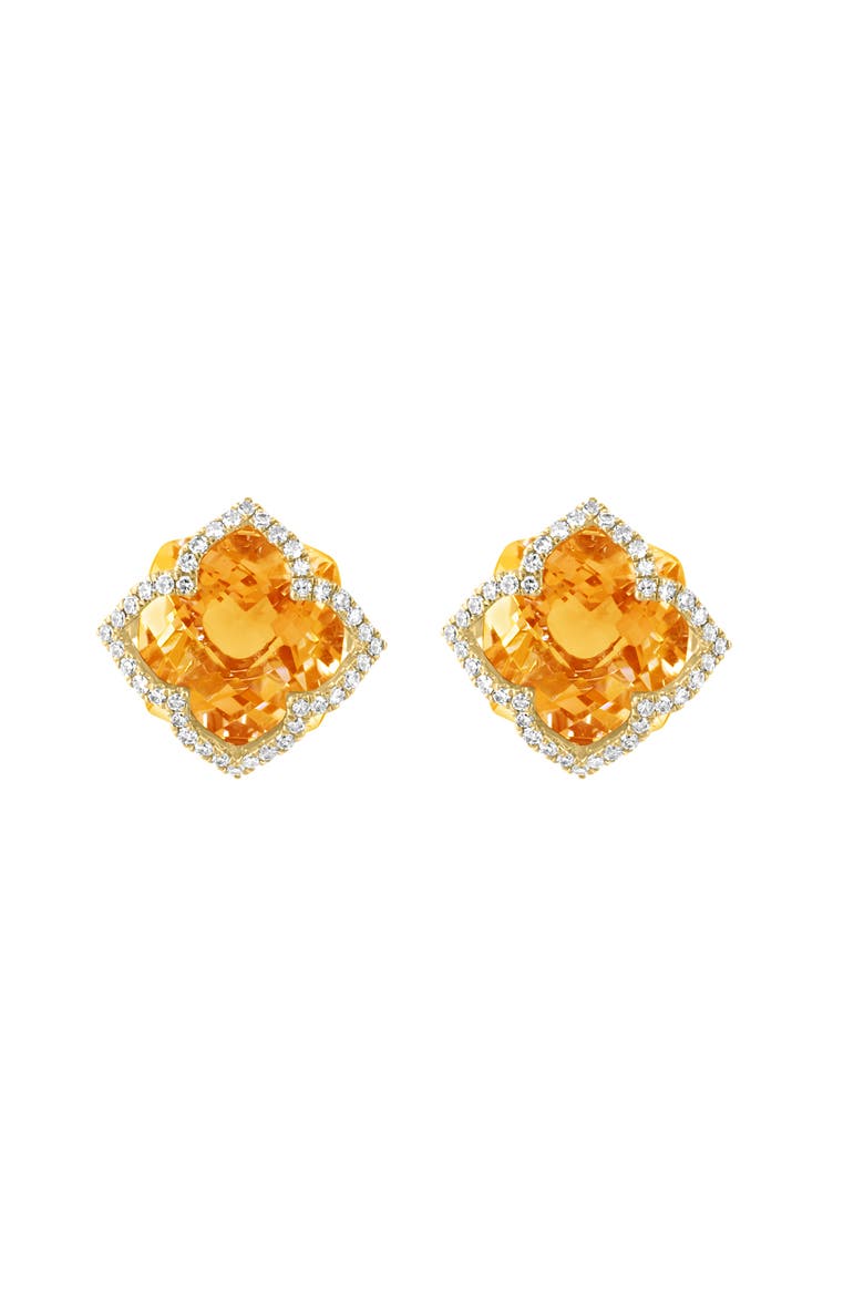 14K Yellow Gold Citrine Diamond Halo Stud Earrings, Main, color, 14K Gold