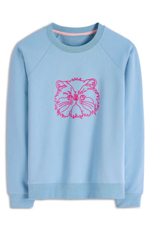 Boden Rosa Cat Embroidered Cotton Sweatshirt In Blue