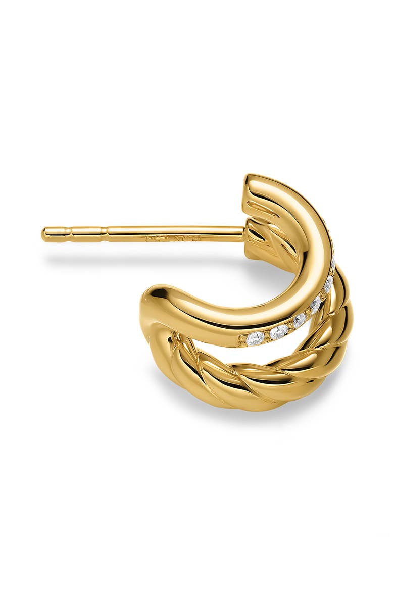 DY Mercer Two Row Hoop Earrings in 18K Yellow Gold with Diamonds, 12mm, Alternate, color, GOLD