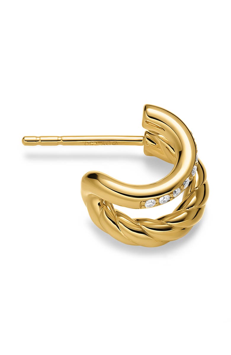 David Yurman DY Mercer Two Row Hoop Earrings in 18K Yellow Gold with Diamonds, 12mm, Alternate, color, Gold