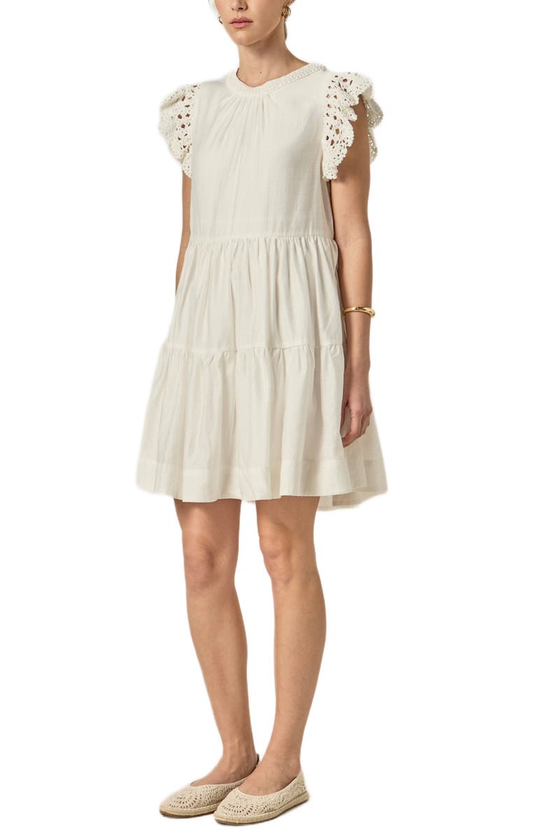 English Factory Crochet Detail Tiered Dress, Alternate, color, Off White