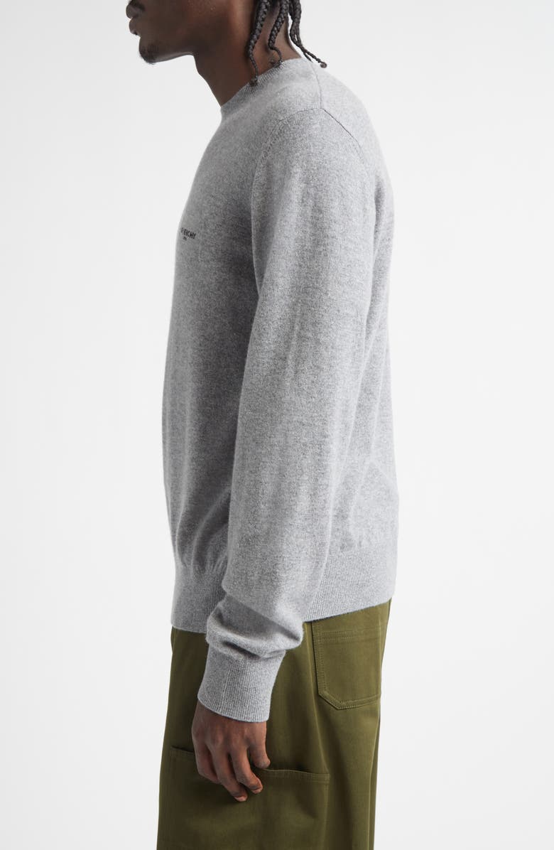 Givenchy Logo Embroidered Wool & Cashmere Crewneck Sweater, Alternate, color, Light Grey Melange