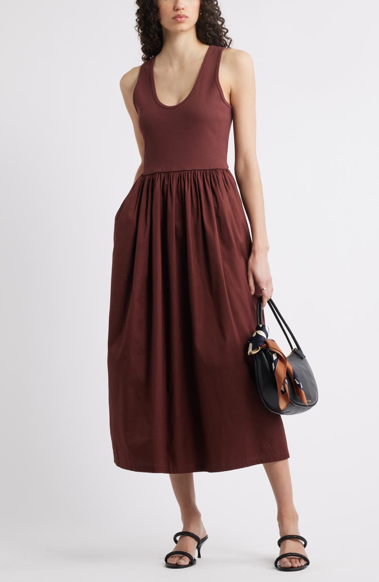 Nordstrom Mixed Media Stretch Cotton Tank Maxi Dress, Alternate, color, Brown Raisin