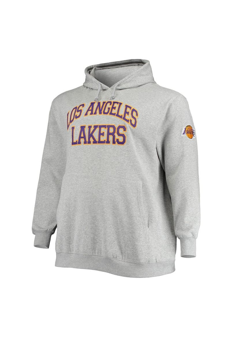 Men's Mitchell & Ness Heathered Gray Los Angeles Lakers Hardwood Classics Big & Tall Throwback Pullover Hoodie, Alternate, color, Heather Gray