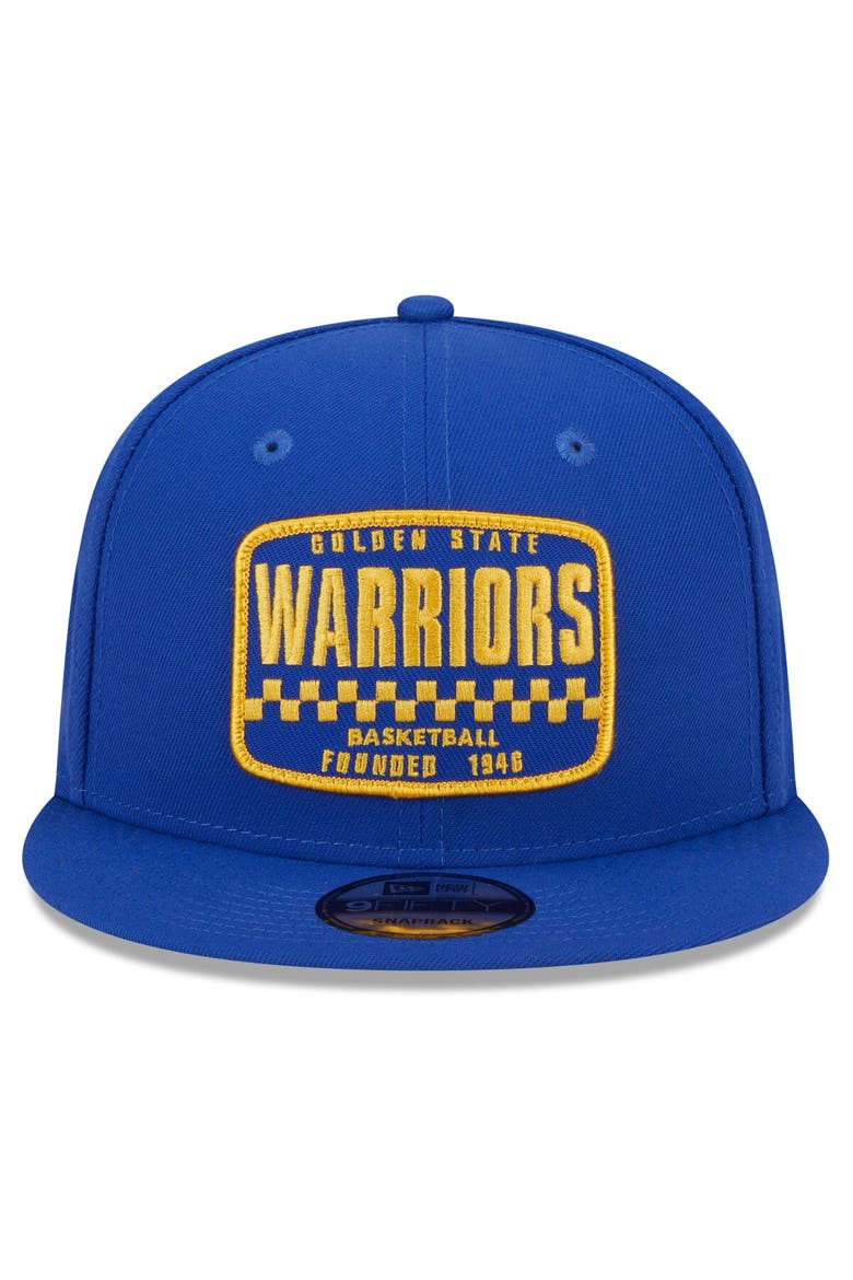 Men's New Era Royal Golden State Warriors  Rally Drive Finish Line Patch 9FIFTY Snapback Hat, Alternate, color, Blue