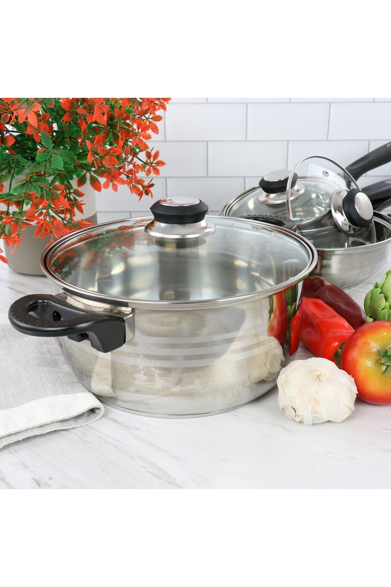 7 Piece Two Tone Polished Stainless Steel Cookware Set, Alternate, color, Silver