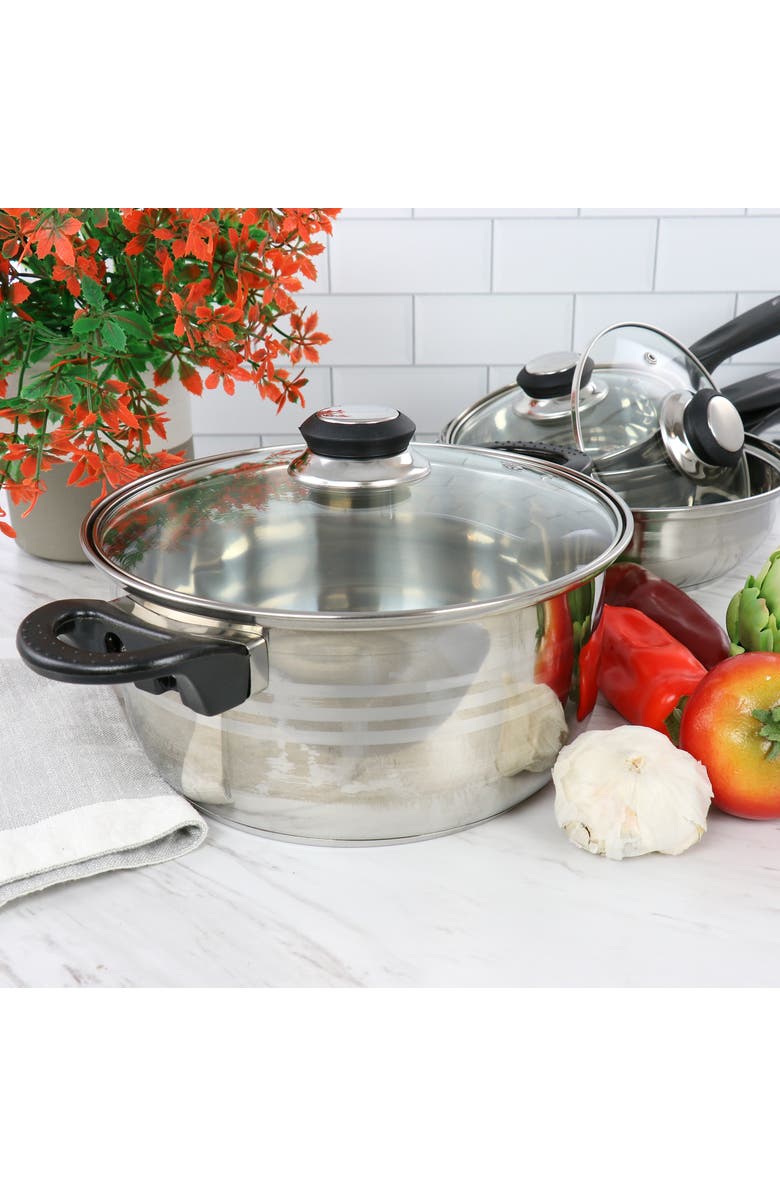 Gibson Home Lybra 7 Piece Two Tone Polished Stainless Steel Cookware Set, Alternate, color, Silver