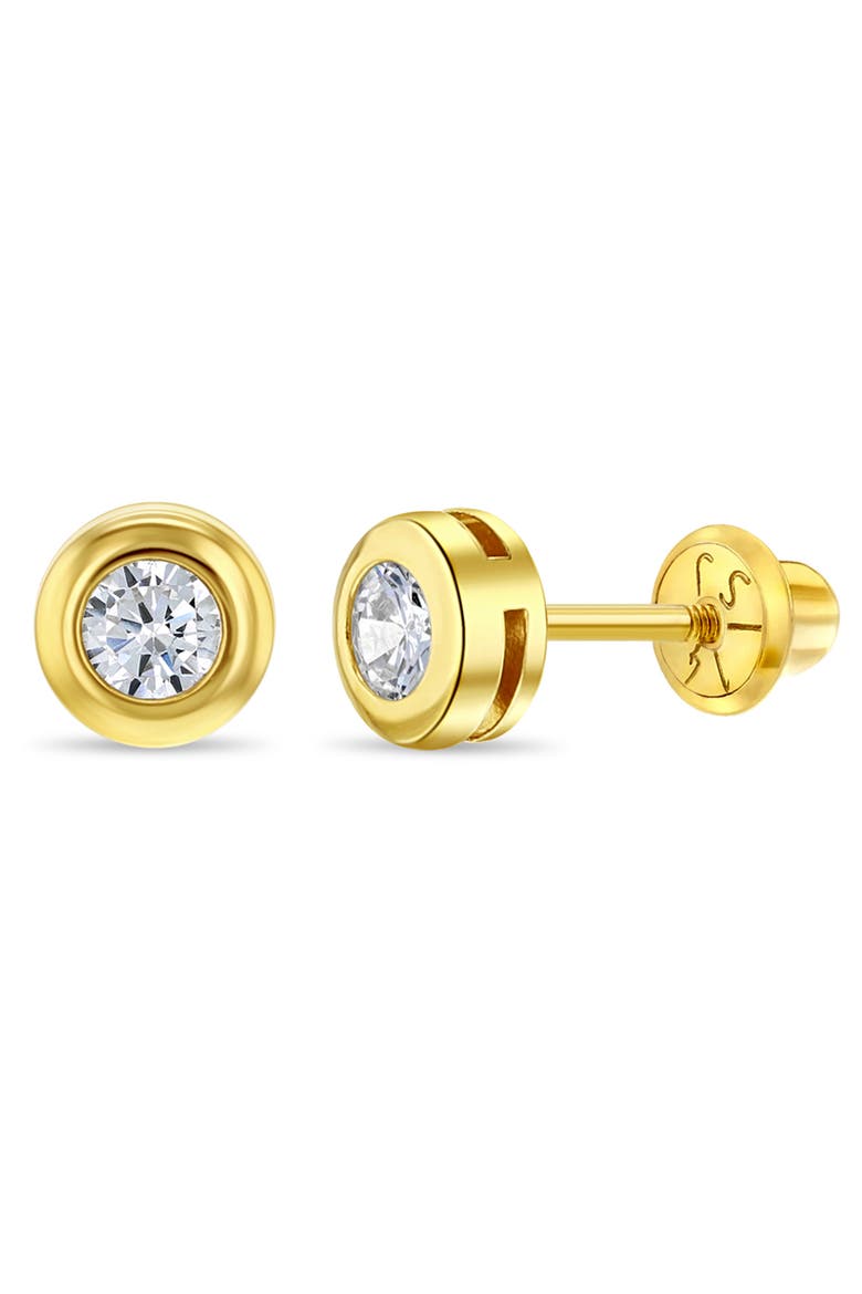 14k Bezel Cubic Zirconia Earrings, Main, color, Gold