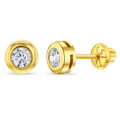 14k Bezel Cubic Zirconia Earrings
