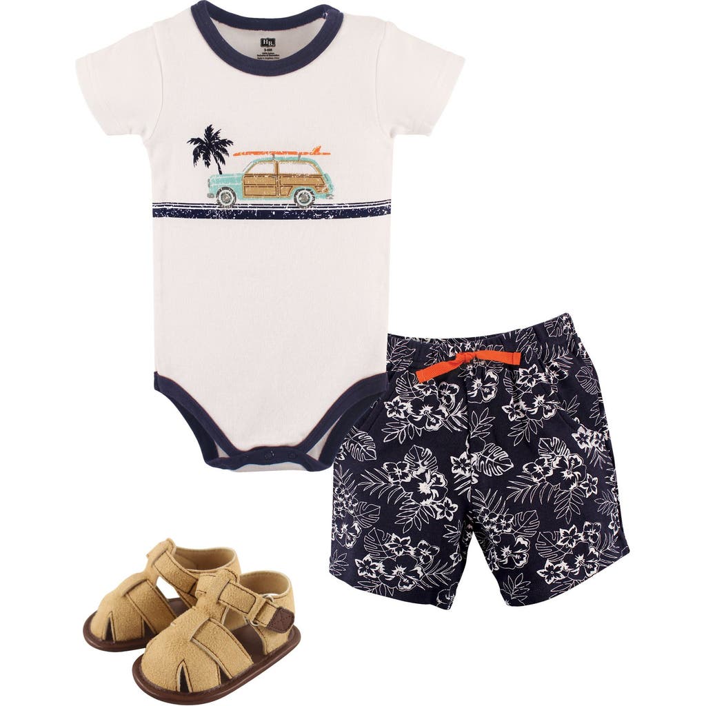 Hudson Baby Cotton Bodysuit, Shorts And Shoe Set In Multi