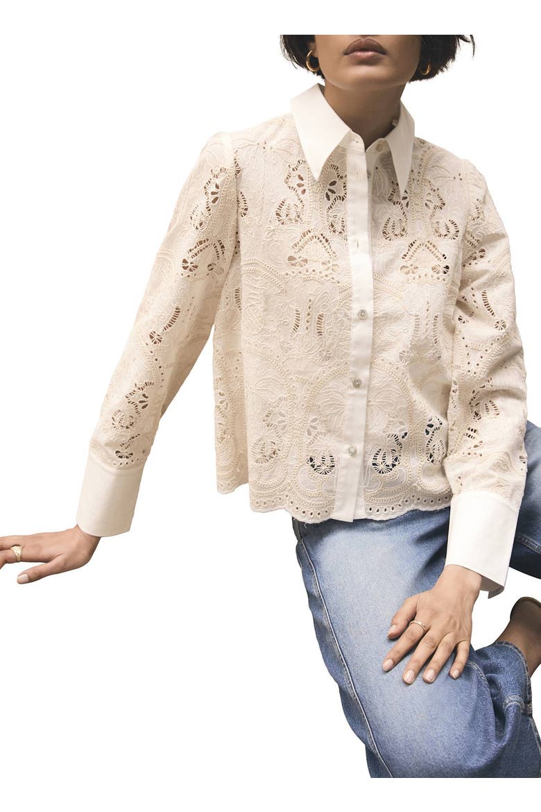 Crochet Cropped Shirt, Alternate, color, Ivory