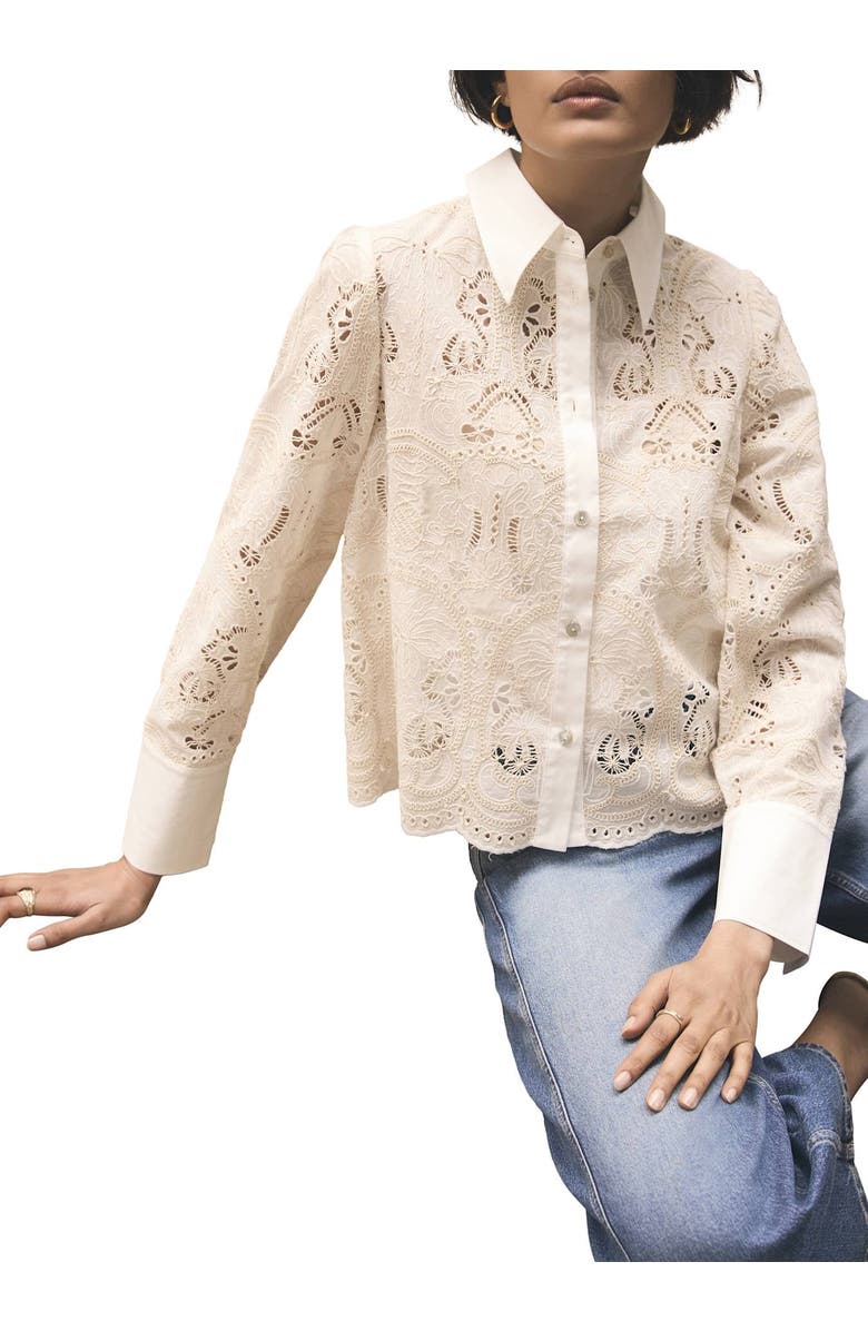 MINT VELVET Crochet Cropped Shirt, Alternate, color, Ivory