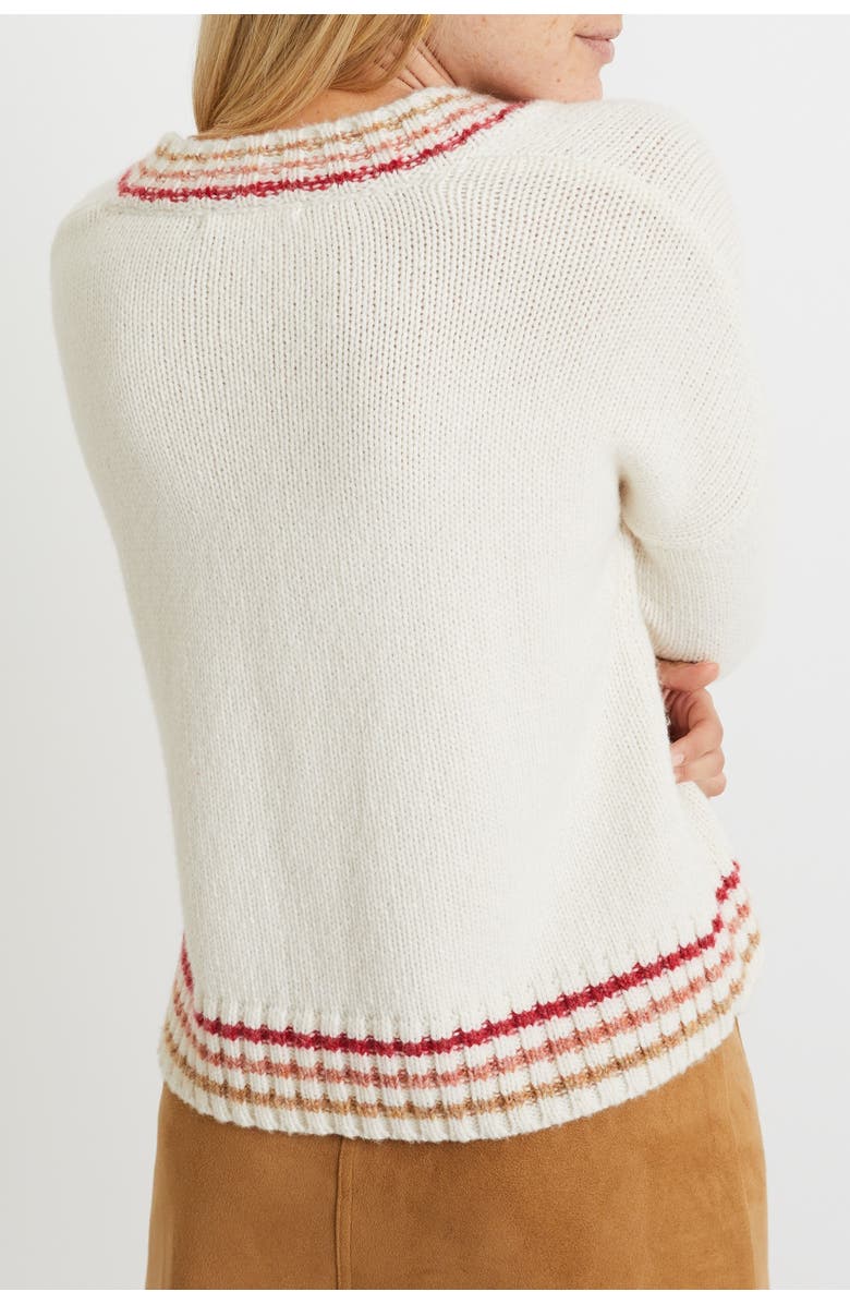 Marine Layer Adalyn Stripe Trim V-Neck Sweater, Alternate, color, 