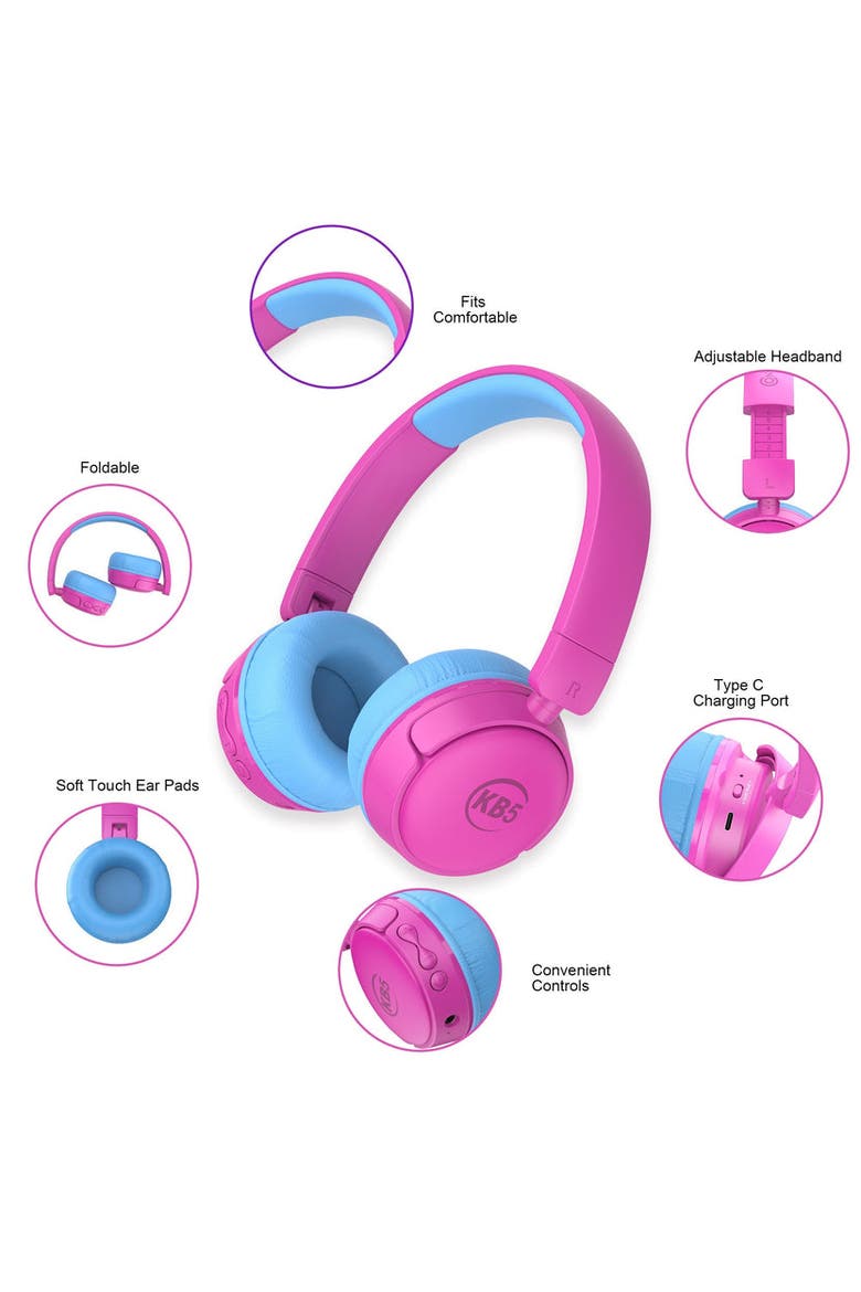 Kids KB5 Wired Headphones, Alternate, color, Pink/Aqua
