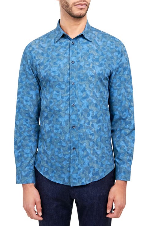 Slim Fit Abstract Print 4-Way Stretch Performance Long Sleeve Shirt