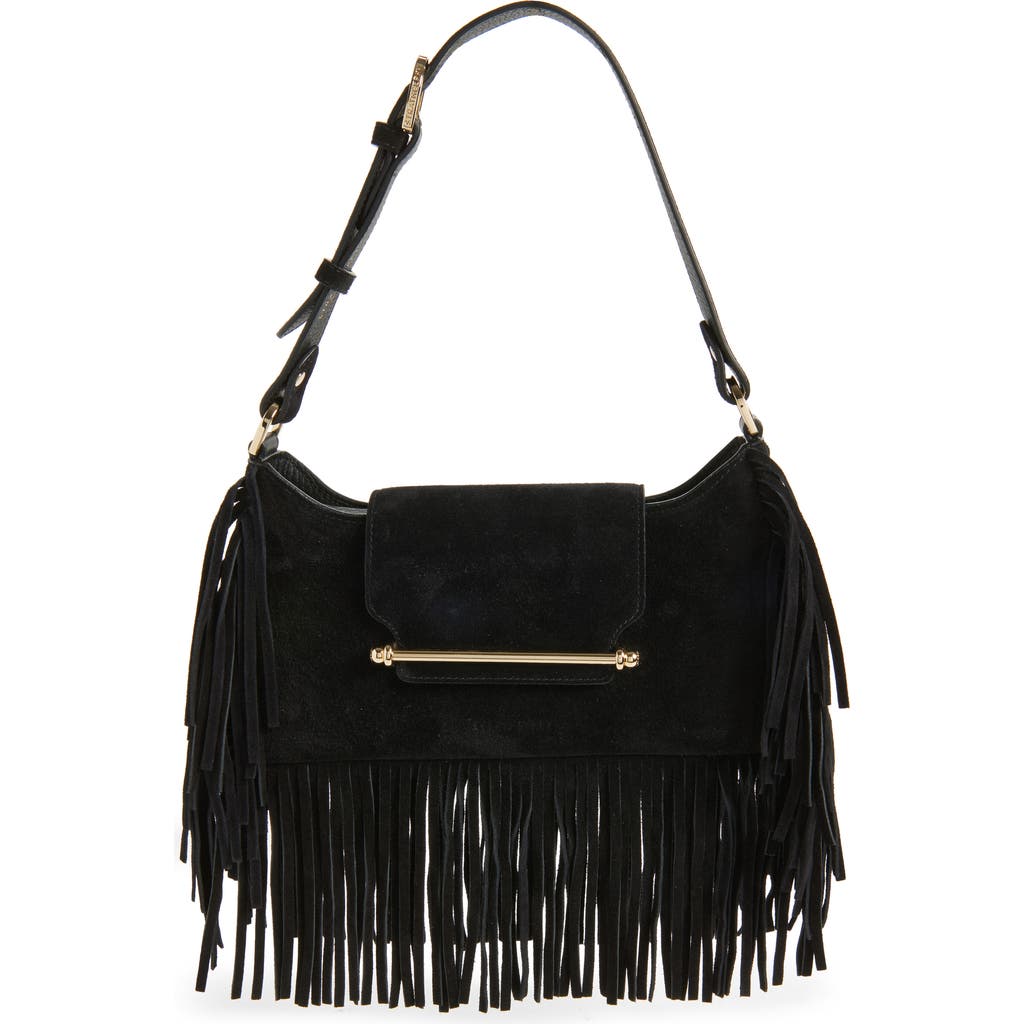 Strathberry X Cinq À Sept Multrees Fringe Suede Hobo Bag In Black