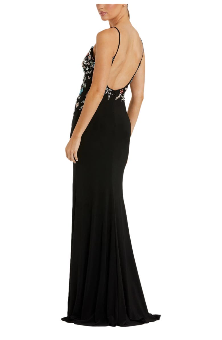 Mac Duggal Multi Color Beaded Floral Cami Gown, Alternate, color, Black Multi