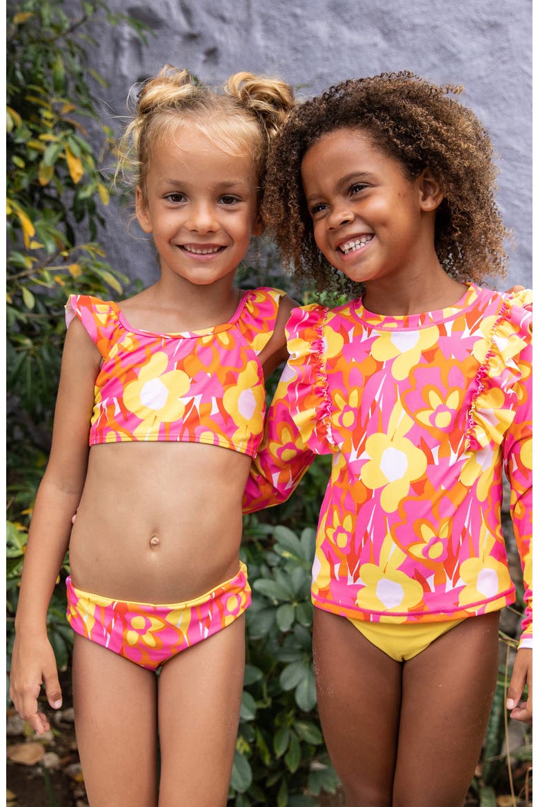 Kids' Pop of Sunshine Frill Two-Piece Bathing Suit, Alternate, color, RED