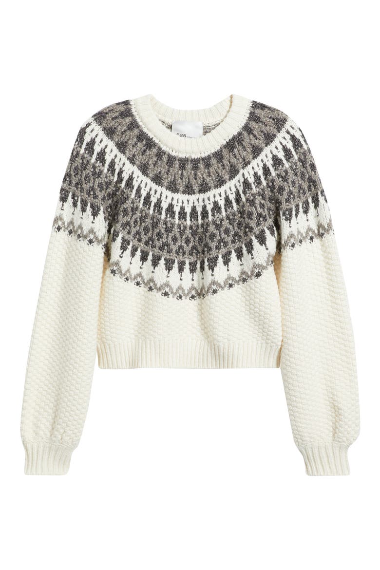 Alora Metallic Fair Isle Balloon Sleeve Sweater, Alternate, color, SEA SALT COMBO