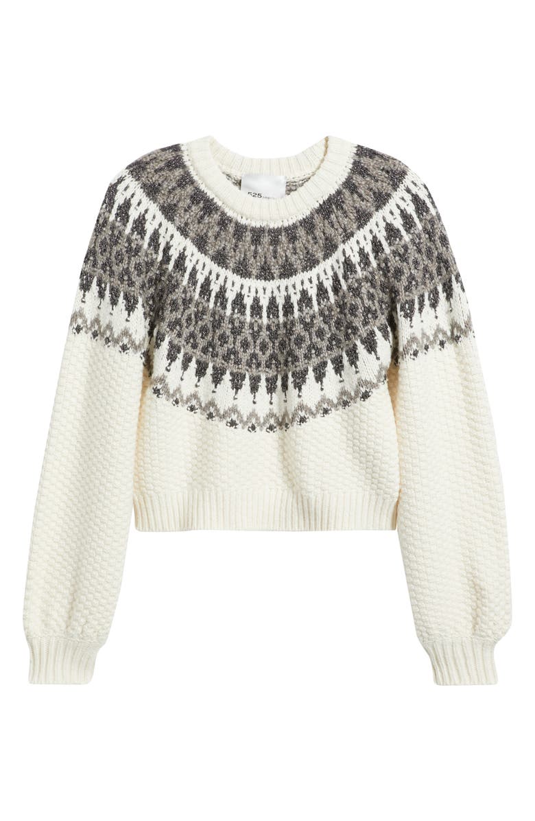 525 america Alora Metallic Fair Isle Balloon Sleeve Sweater, Alternate, color, Sea Salt Combo