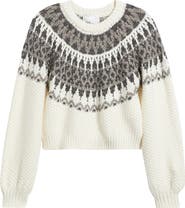 525 America Alora Metallic Fair Isle Balloon Sleeve Sweater