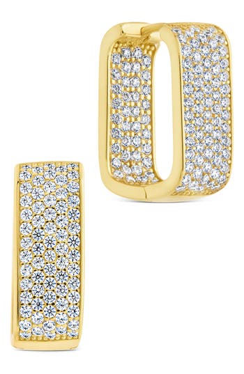 Sterling Forever Whitleen Pavé Cubic Zirconia Rectangle Hoop Earrings In Gold